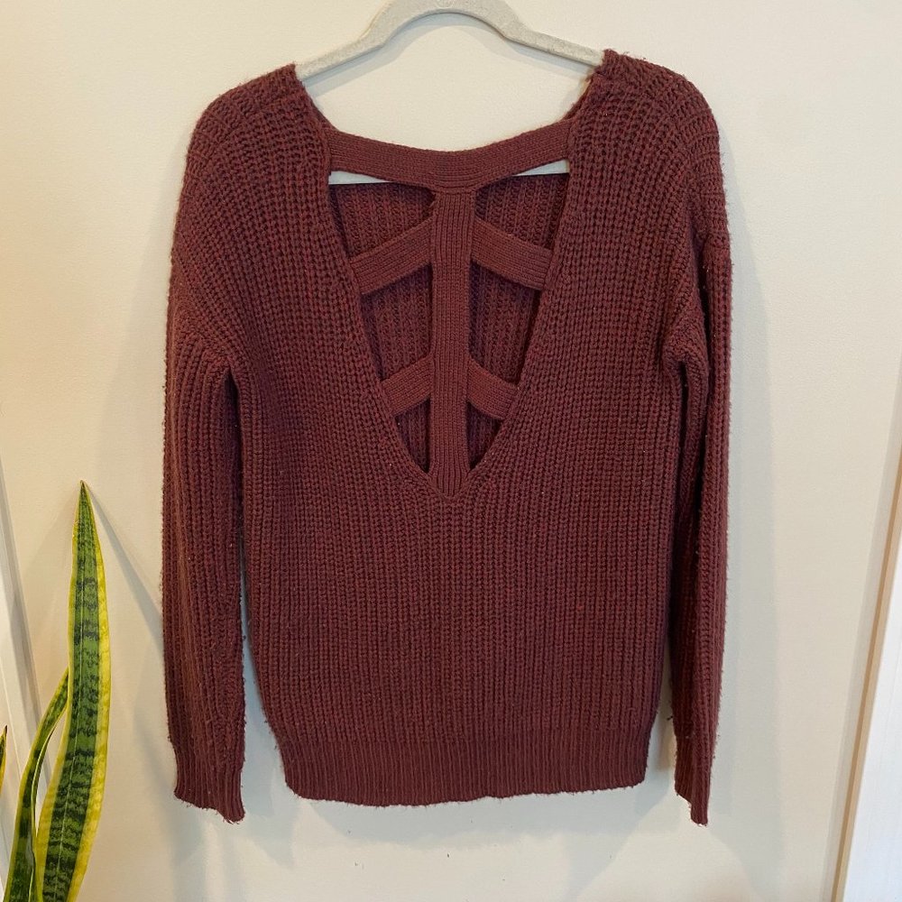 Urban Outfitters Maroon Cutout-Back Sweater